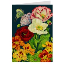 Nasturtiums and Poppies on Black Beautiful Floral Card ~ England